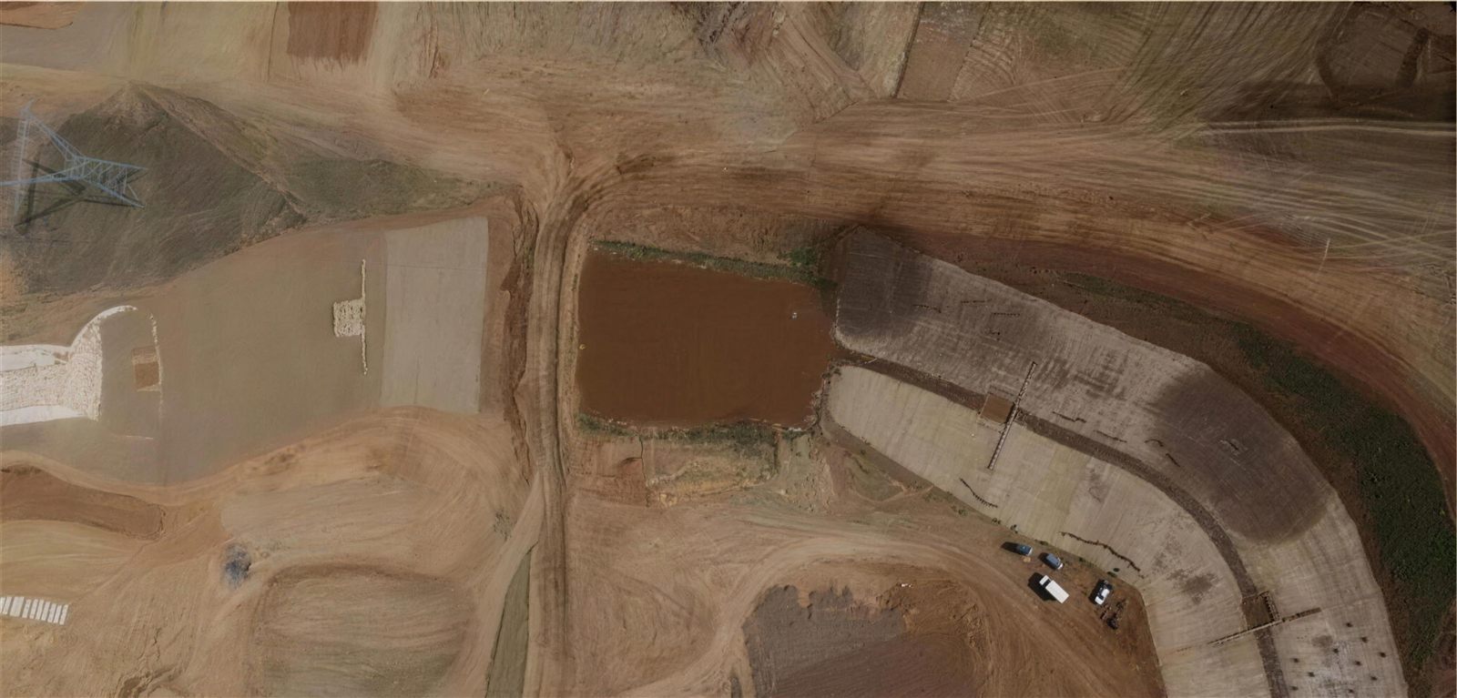 Aerial view of site preparation and civil works